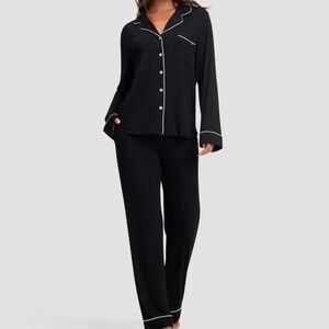Cozy Earth Women Tall Long Sleeve Bamboo Pajama Set Black XS Luxury Loungewear